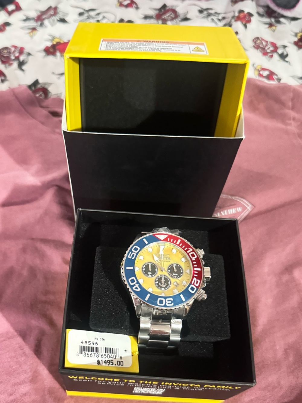 Invicta Men’s Voyage 52mm Quartz Blue Red Bezel Yellow Dial Chronograph 48596